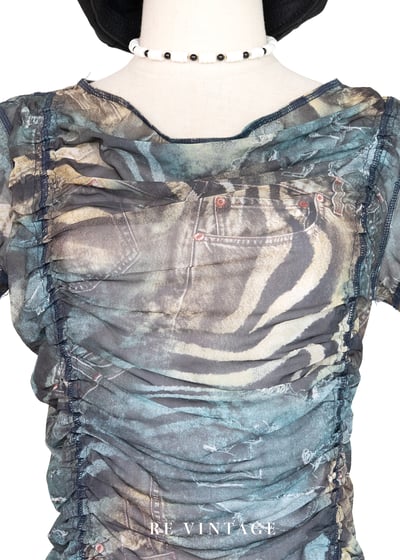 牛仔斑馬紋迷霧網紗迷你洋裝/長版上衣4