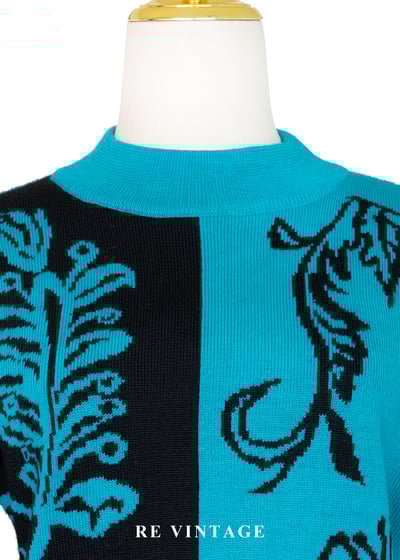 藍綠色正負圖騰反轉針織毛衣3