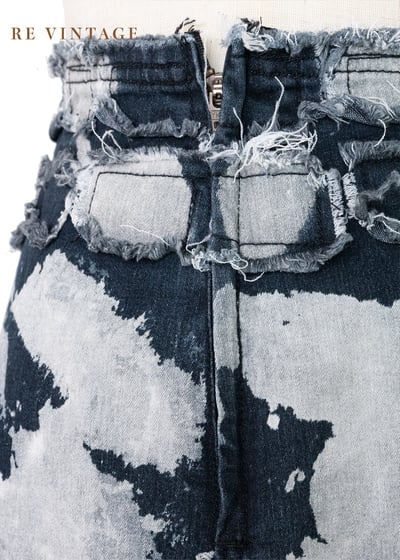 手刷感藍白染毛邊牛仔裙（28"）7