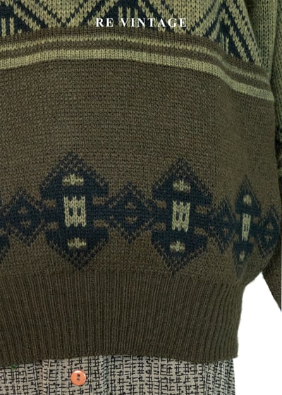 橄欖綠山型民族圖騰針織毛線衣9
