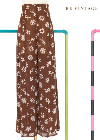 巧克力手繪小白花高腰開衩長褲（23"）10