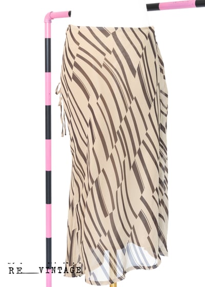 牛奶巧克力色斜紋線條雪紡及膝裙5