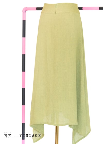 草綠色氣質不規則下擺中長裙3