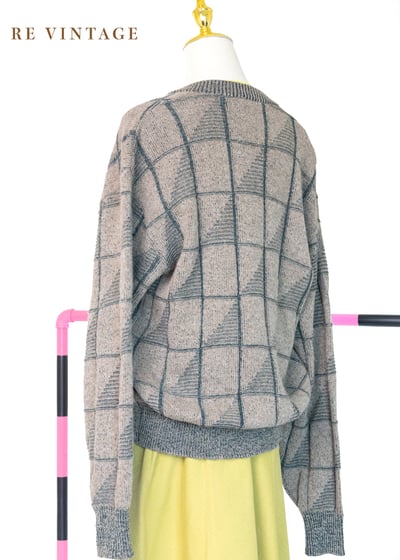 淺棕綠方格紋針織毛衣外套9