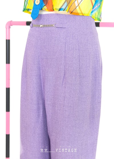 馬卡龍粉紫色高腰西裝褲9