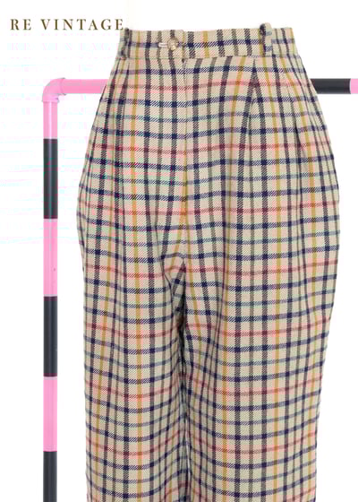 高腰毛料彩色格紋長褲（26"）3