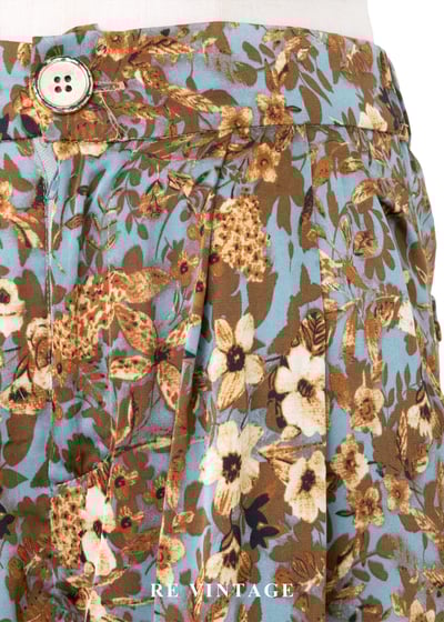 天空藍金棕色華麗花卉長褲(24-27")5