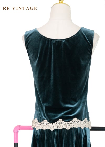 套裝組合 -深湖水綠壓褶絨布背心9