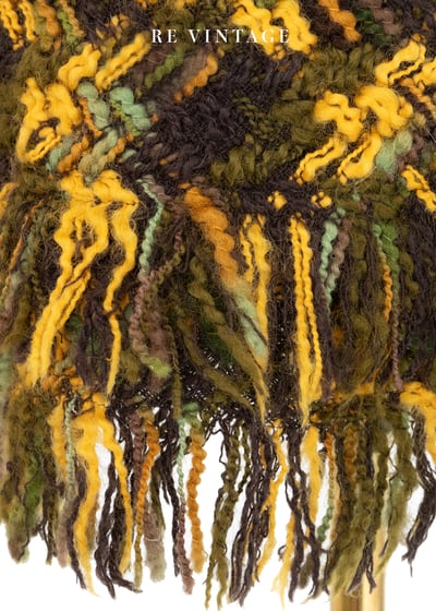 黃綠色菱格紋毛料流蘇及膝裙（25"）10