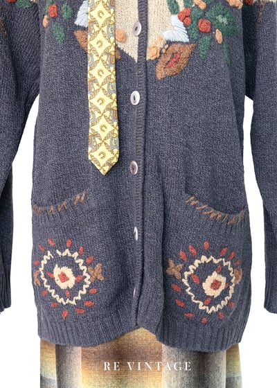 深灰色の立體毛線小花針織外套4