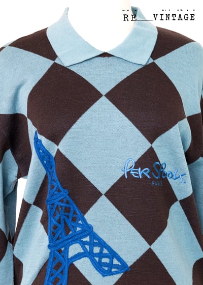巴黎鐵塔の藍天菱格針織毛衣7