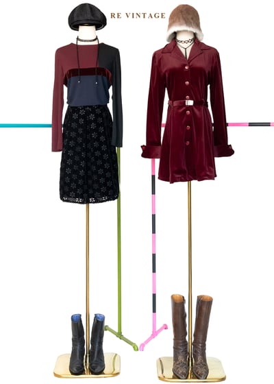 紅酒電影院 - 深紅收腰絨布洋裝2