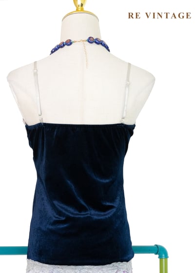 深藍蕾絲刺繡絨布細肩帶背心9