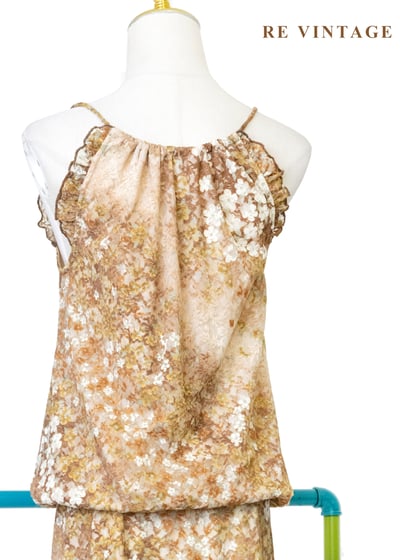 焦糖杏色色蕾絲小碎花鬆緊腰洋裝13