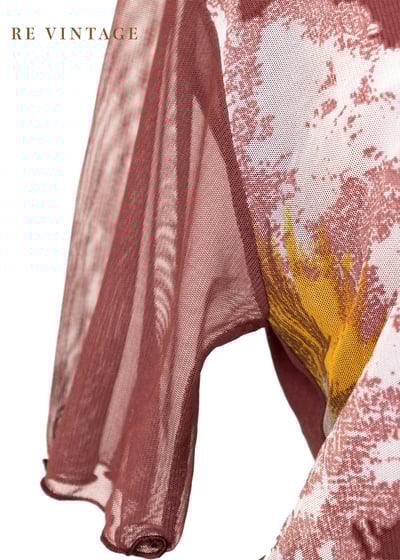 酒紅白花網紗上衣4