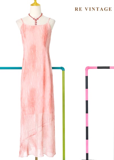 煙粉大理石紋細肩帶長洋裝1