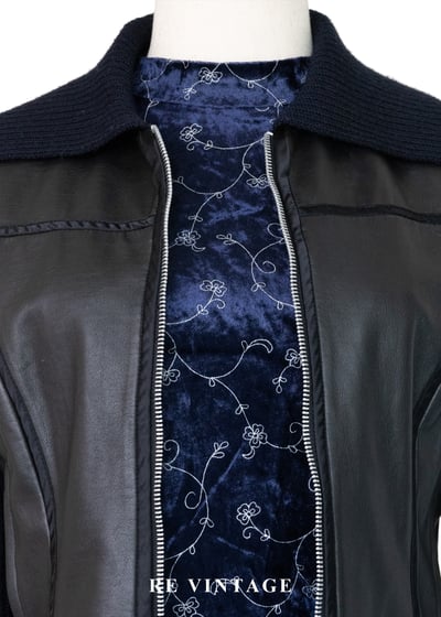 午夜拼接率性針織皮革外套3