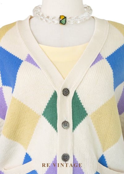 日本製 - 彩虹糖奶油大菱格針織外套3