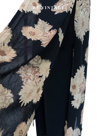 古典黑底米色菊花開襟長版罩衫/長洋裝11