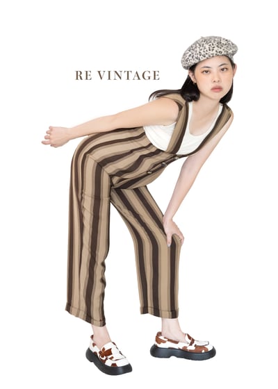 雙棕色線條連身褲2