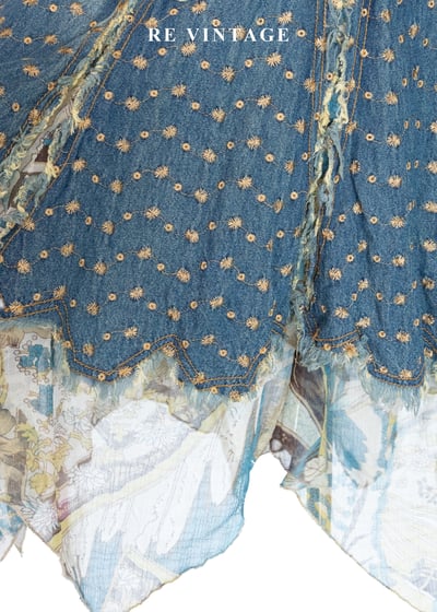 叛逆愛麗絲 - 洗舊小花拼貼丹寧美裙（29"）12