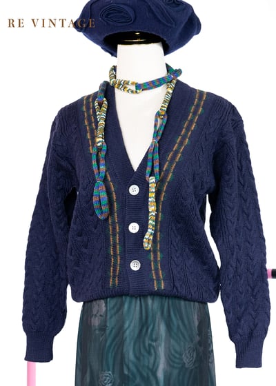 書生學院派深藍色魚骨紋針織外套1