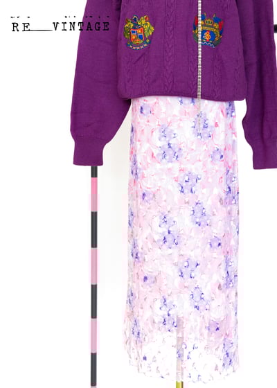 螢光粉紫色編織刺繡圖騰網紗長裙2