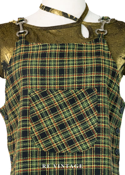 檸檬橄欖綠格紋銀骨頭吊帶長洋裝5