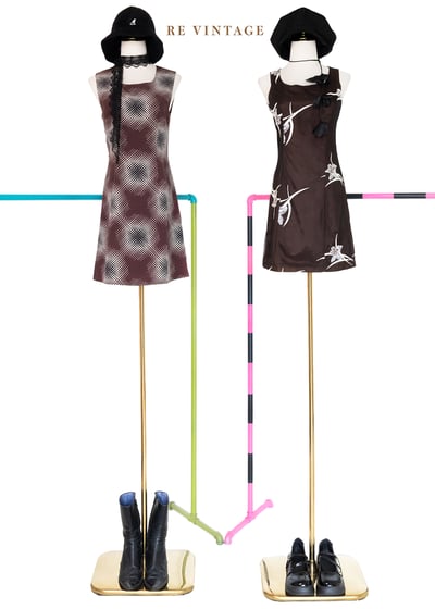 白花香氣咖啡棕網紗迷你洋裝2