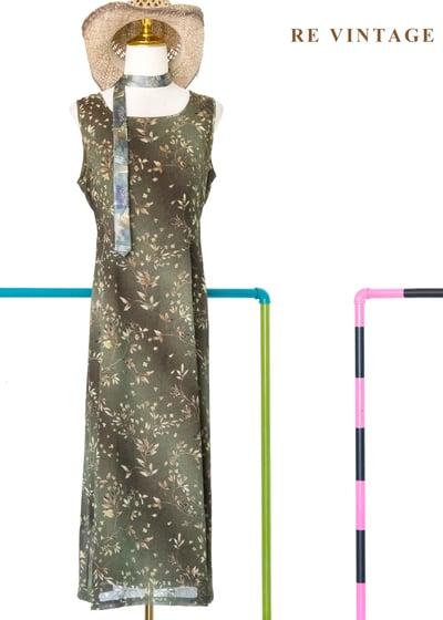 暮色森林復古苔蘚綠無袖長洋裝1