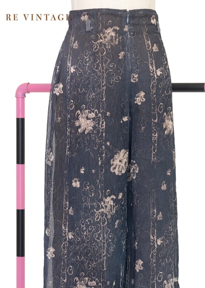 墨夜花煙灰藍色雪紡高腰長褲（25"）9