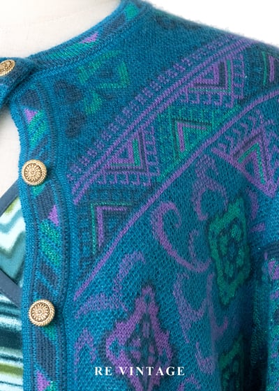 日本製 - 藍綠色秘密圖紋迷宮針織外套7