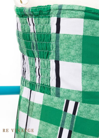 草地綠格紋平口長洋裝13