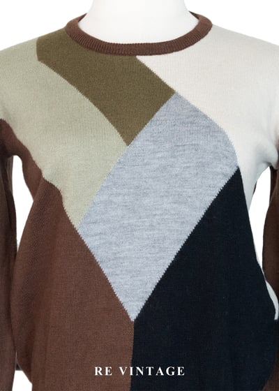 大地色拼接色塊針織毛衣3