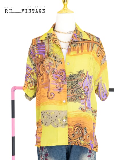 芥末黃圖騰短袖襯衫5