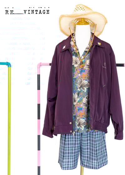 高腰綠紫色小格紋五分褲2