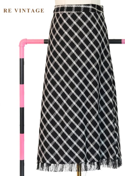 黑白斜格紋抽鬚下擺美裙（27"）1