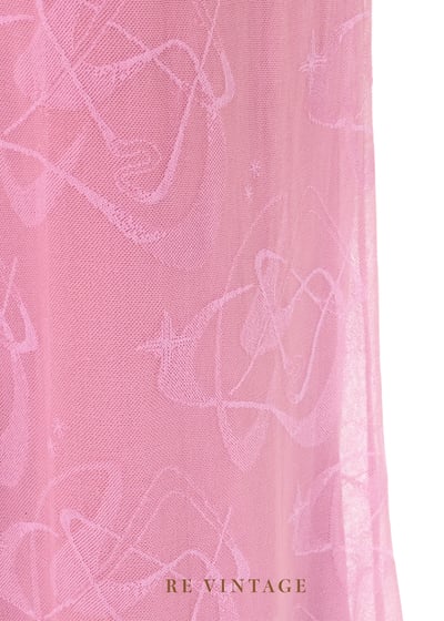 義大利製 - 芭比粉美麗的花紋印花網紗長裙（26"）8