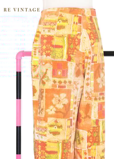 太陽橘花臂拼圖高腰小腳褲（27"）10