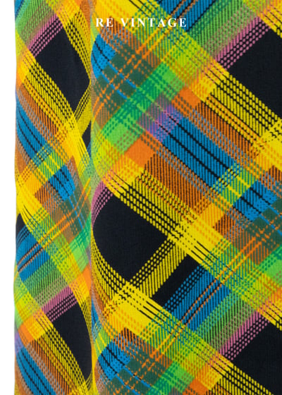 明亮黃綠黑三色交錯斜紋格紋高腰長裙（26"）8