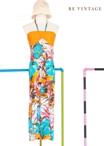 熱帶螢光夢境叢林透膚繞頸洋裝1
