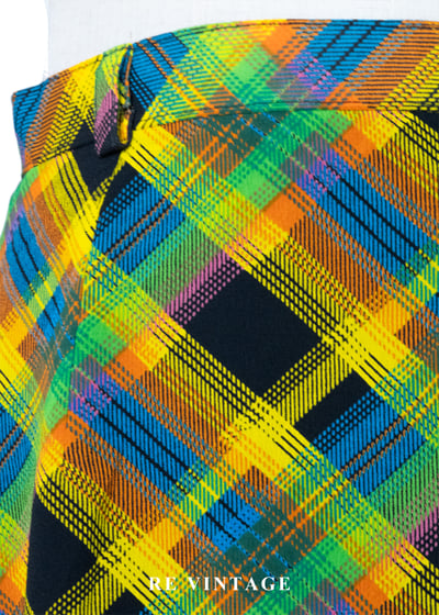 明亮黃綠黑三色交錯斜紋格紋高腰長裙（26"）5