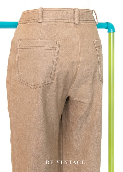 卡其棕拼接手縫小花中高腰褲褲（26"）8