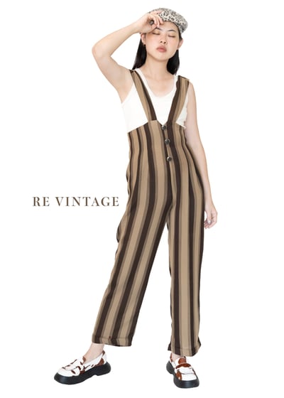 雙棕色線條連身褲4