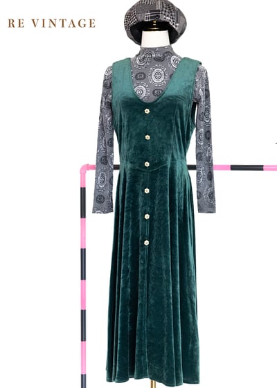 Peacock Green 小花釦絨布長洋裝1