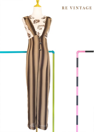 雙棕色線條連身褲5