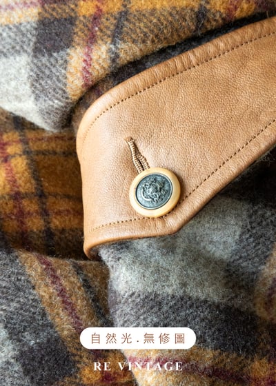 焦糖格紋毛呢拼皮革長版外套18