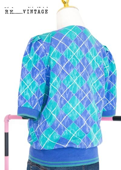 『紐約寶物』藍綠色菱格雙排釦超美上衣3