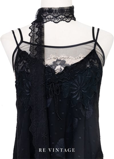 貝殼黑紗珠珠蝴蝶結細肩帶洋裝3