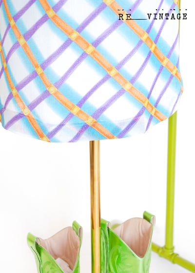 水藍的亮橘紫色菱格紋雪紡長裙（28"）4